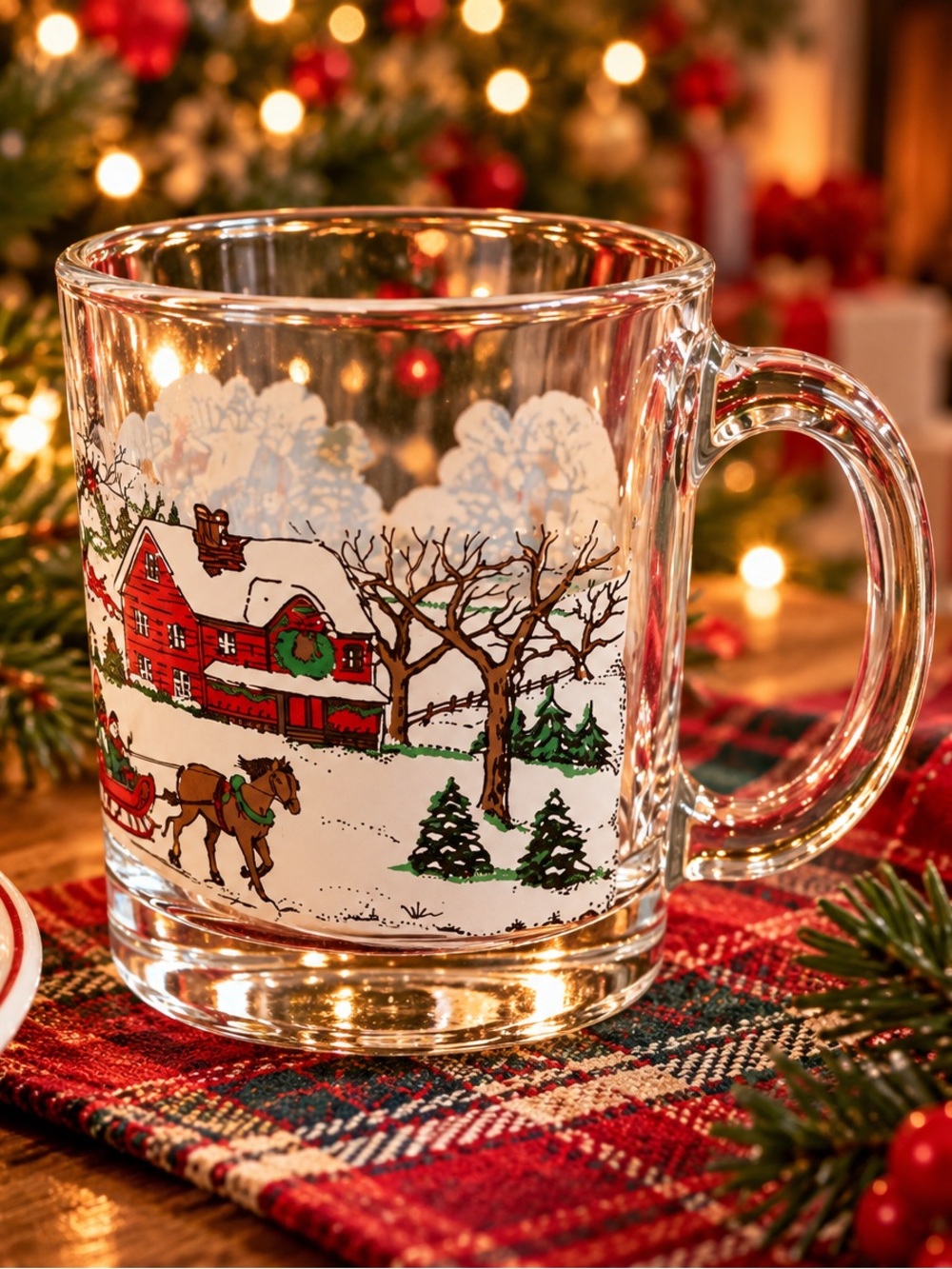 Vintage Libbey Currier & Ives Winter Scene Glass Christmas Mug Made in USA